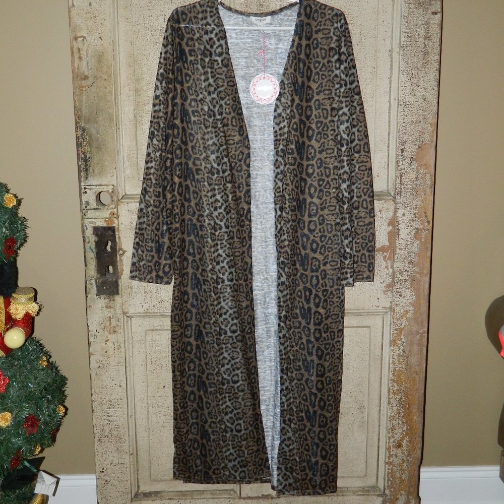 UMGEE Leopard Print Maxi Open Front Duster Cardigan Size Small  (N-3)